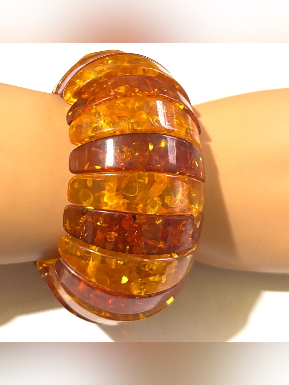 Vintage plastic Honey Amber-Tone Layered Resin Bracelet